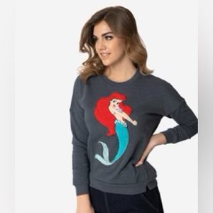 Pre Loved Grey Flocked Patch Little Mermaid Ariel Sweatshirt